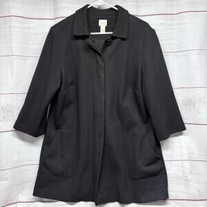 Chico’s Size 2 Large Black Textured Ponte Swing Jacket Hidden Button Car Coat